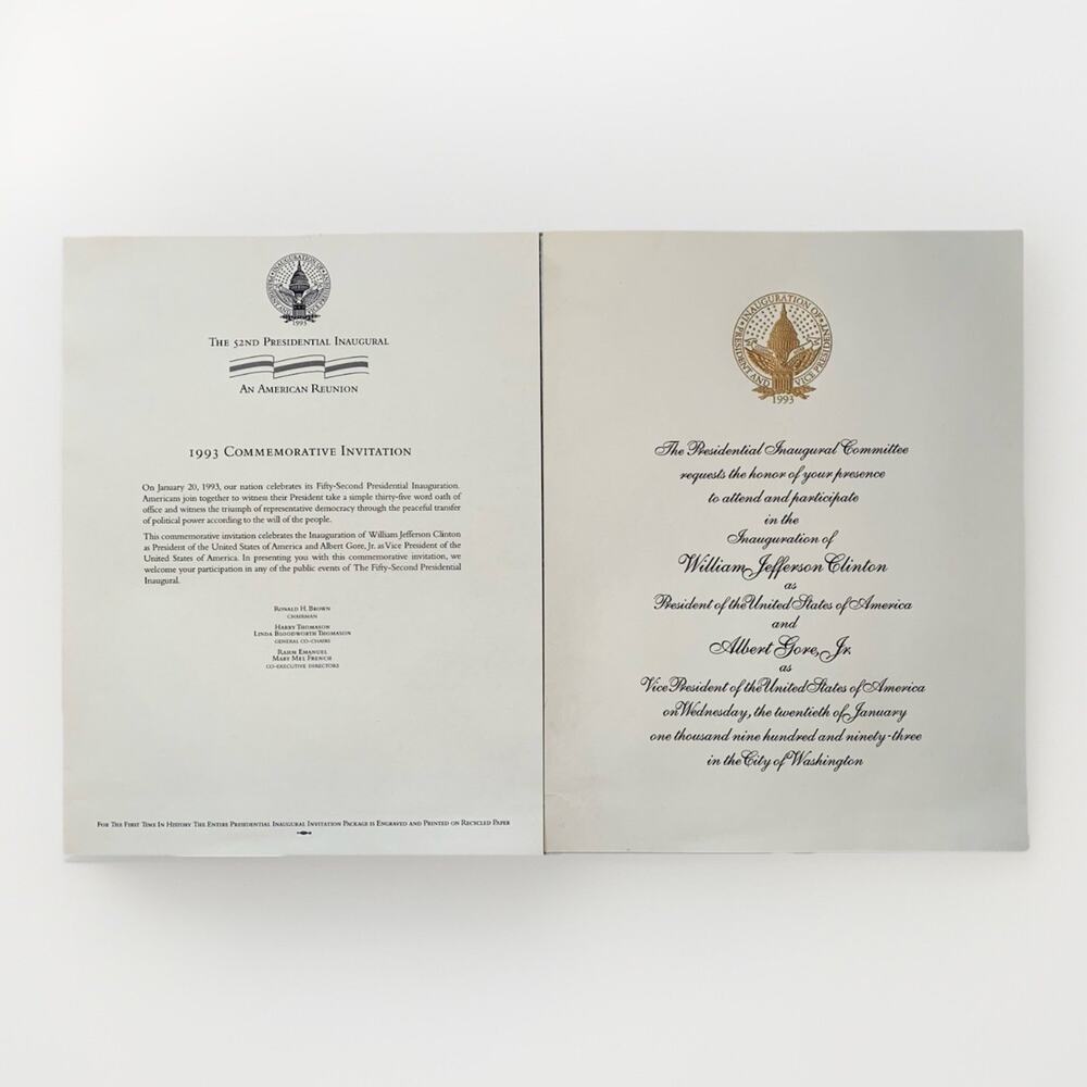Rare 1993 Commemorative ClLINTON/GORE Presidential Inaugural‎ Invitation USA